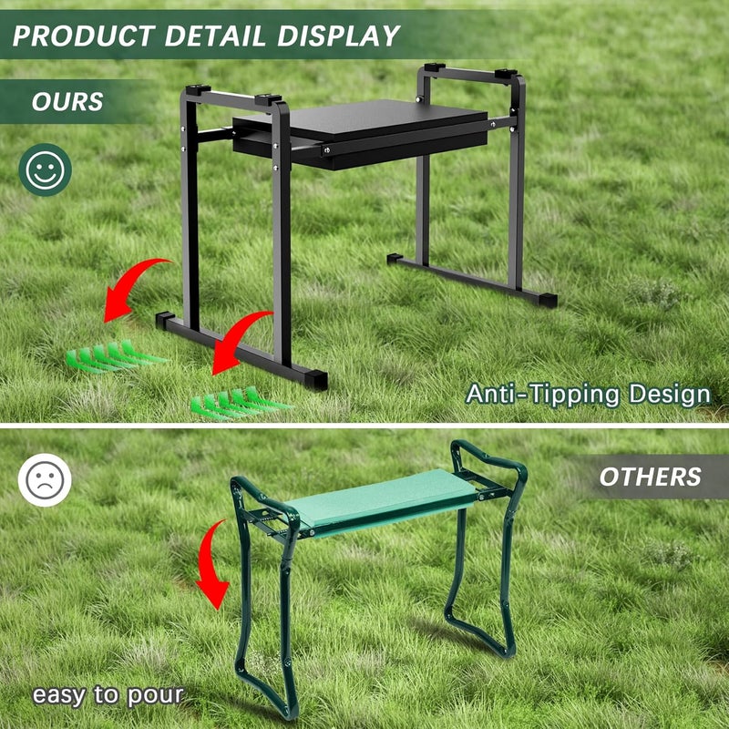 FLINTER Garden Kneelers Seat, Stable and Save Anti-Tipping Design 10.2" Wider Garden Kneeler and Seat with Handle, Heavy Duty Gardening Stool for Seniors, Gardening Weeding Bench for Gardeners Parents - Black - Image 2